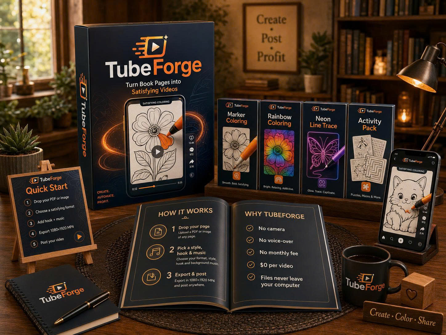 TubeForge — turn book pages into satisfying videos